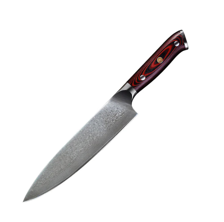 Damascus steel chef's knife: rosewood handle