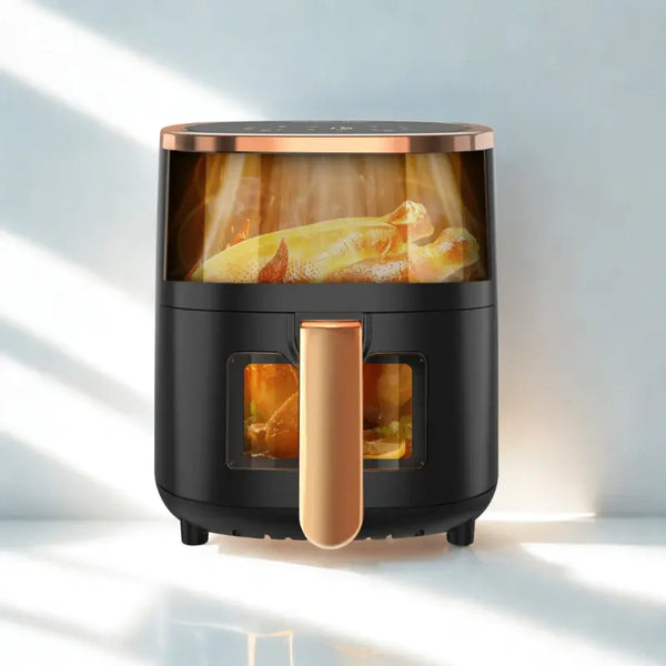 Air fryer noir sur fond blanc