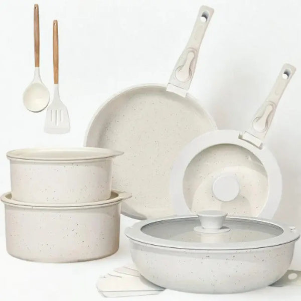 Set de poêles et casseroles amovibles blanches sur fond blanc