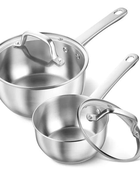 Set of 2 Professional Stainless Steel Saucepans 