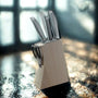 Couteaux en Inox dans leur coffret en bois sur fond gris