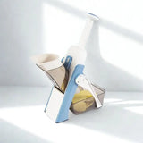 Coupe-légume blanc et bleu sur fond blanc