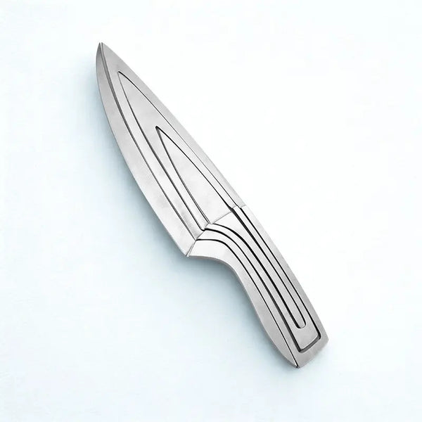 Couteau inox monobloc sur fond blanc