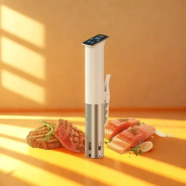 Cuiseur sous vide blanc sur fond orange