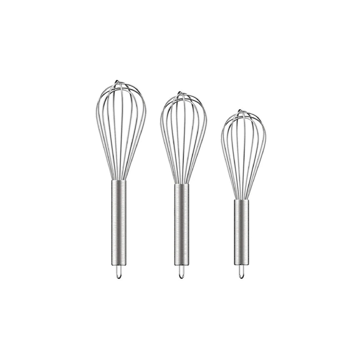 3 fouets en acier inoxydable sûr fond blanc