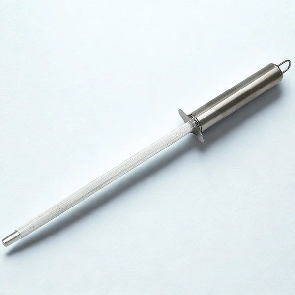 Fusil d'aiguisage tout inox sur fond blanc