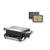 Grill électrique et plaque à gaufres sur fond blanc