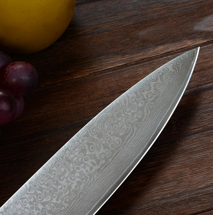 Damascus steel chef's knife: rosewood handle
