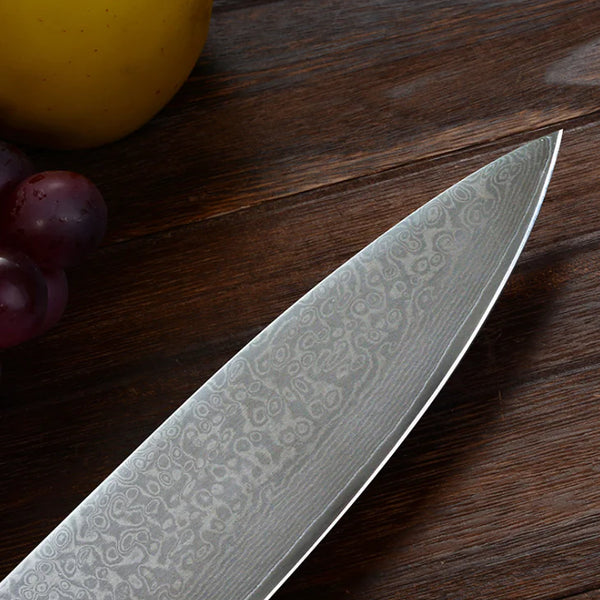 Damascus steel chef's knife: rosewood handle