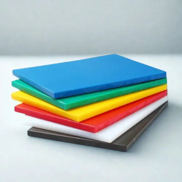 Planches en polyéthylène multicolores sur fond blanc