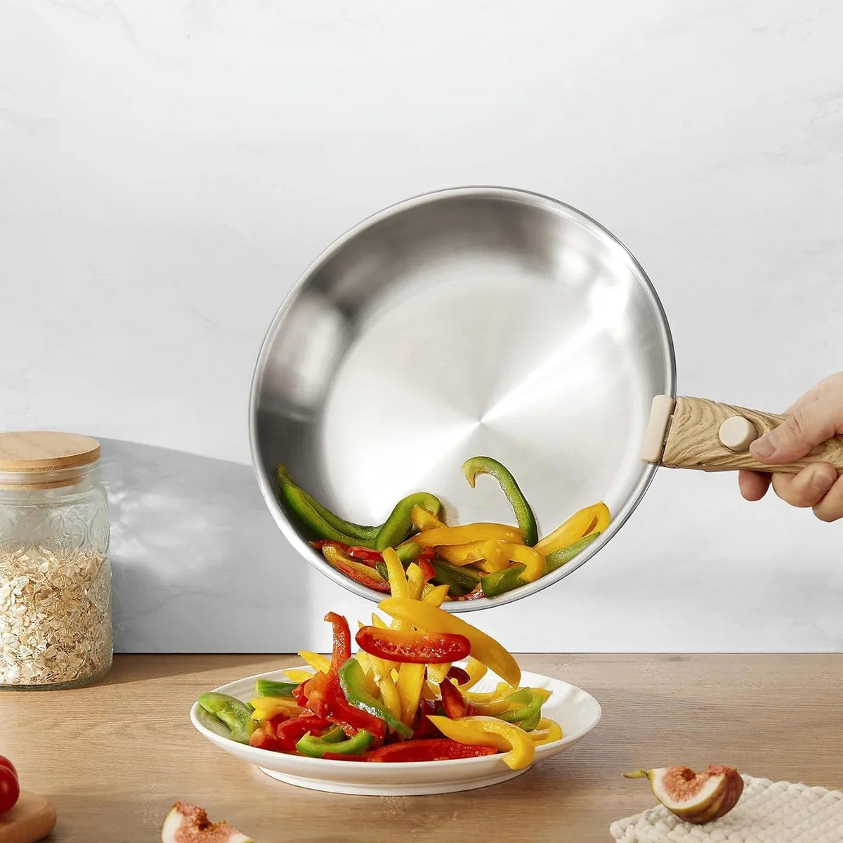 Poêles Inox Amovibles Série Bois – Lot 20/24/28 cm