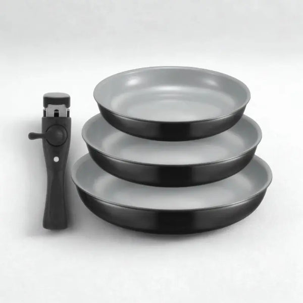 Set de 3 poêles amovibles noires et grises sur fond blanc