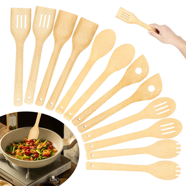 Bamboo Kitchen Utensil Set – 12 Pieces | Durable, Scratch-Resistant