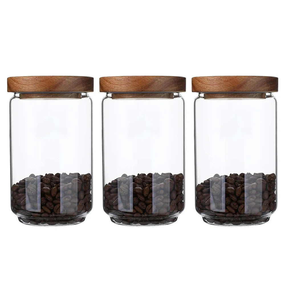Set of 3 Glass Jars with Wooden Lids – Airtight