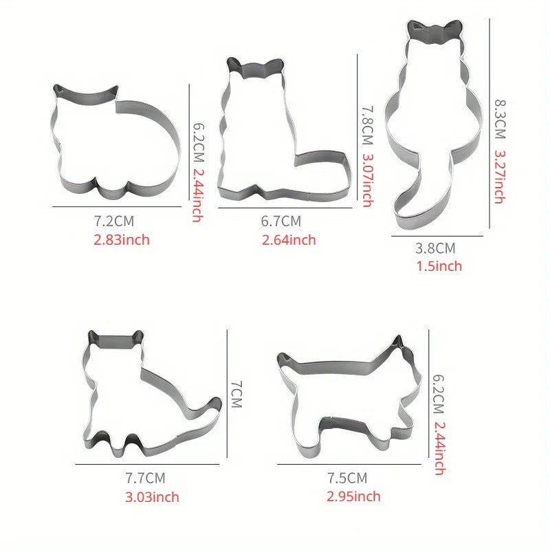 Set of 5 Cat Cookie Cutters - Irresistible Cookies