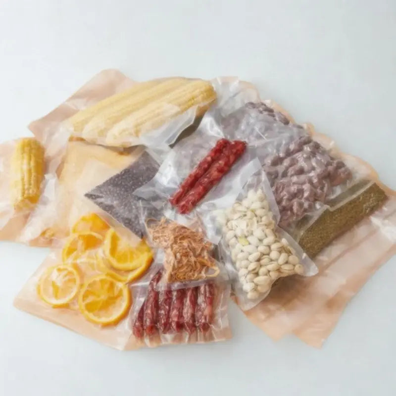 Sacs et aliments sous vide sur fpnd blanc