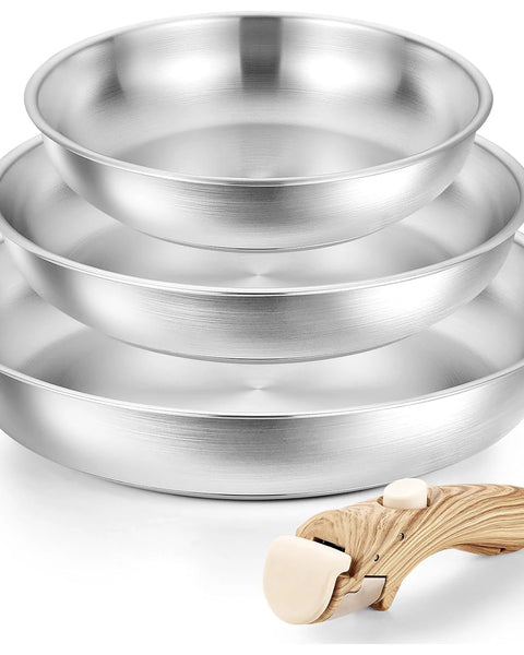 Removable Stainless Steel Wood Series Pans – Set of 20/24/28 cm