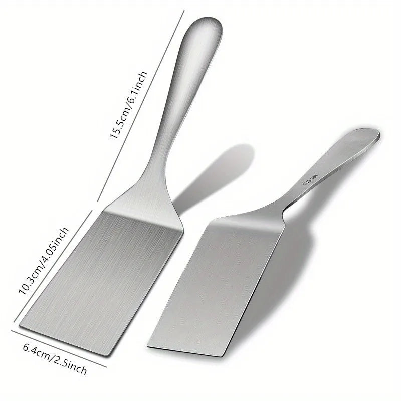 Spatules en inox sur fond blanc avec dimensions