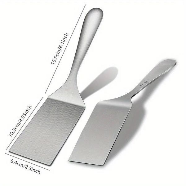 Spatules en inox sur fond blanc avec dimensions