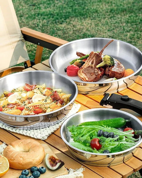 Removable Stainless Steel Frying Pans – Set of 20/24/28 cm