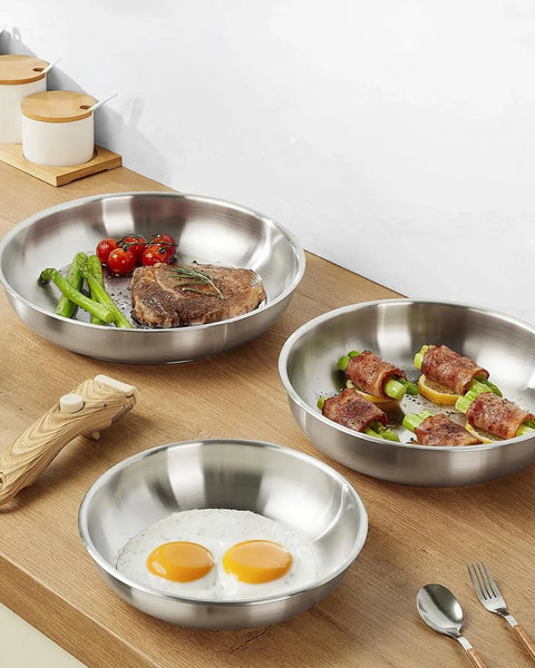 Removable Stainless Steel Wood Series Pans – Set of 20/24/28 cm