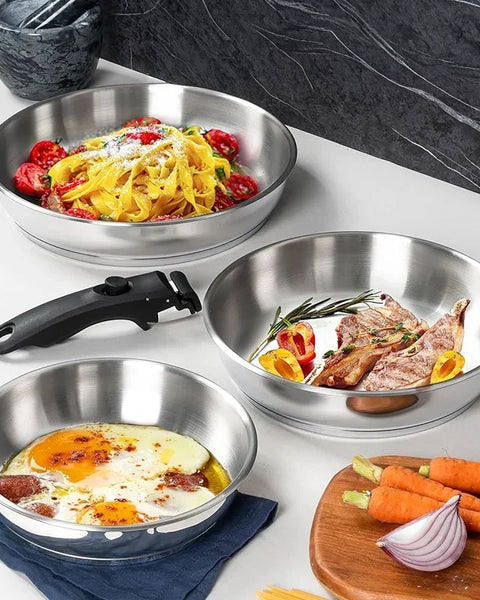 Removable Stainless Steel Frying Pans – Set of 20/24/28 cm