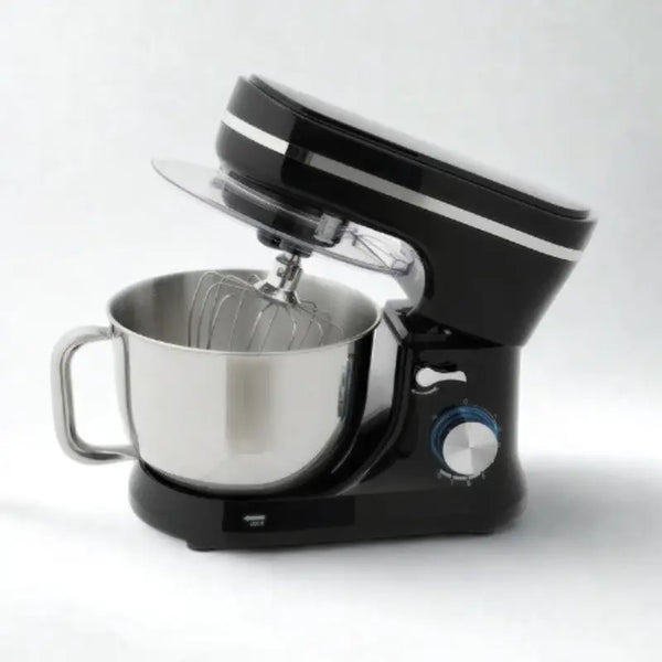 Robot patissier noir sur fond blanc 